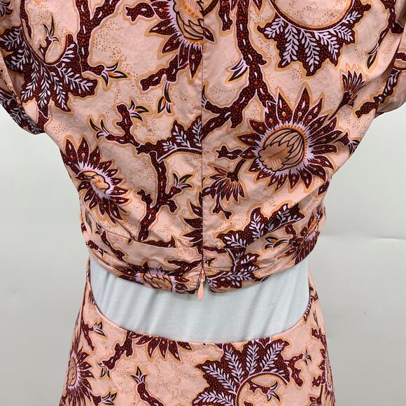 ALC Dress Womens 6 Multi Alexandria Gathered Cutout Waist Poplin Cap Sleeve Midi - Picture 7 of 15